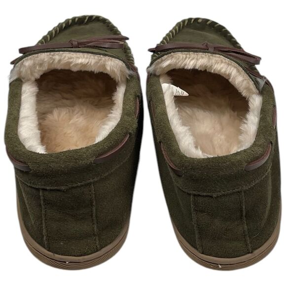 J. Crew Men’s Green Suede Leather Sherpa Lined House Slippers Size 11 - Picture 3 of 6
